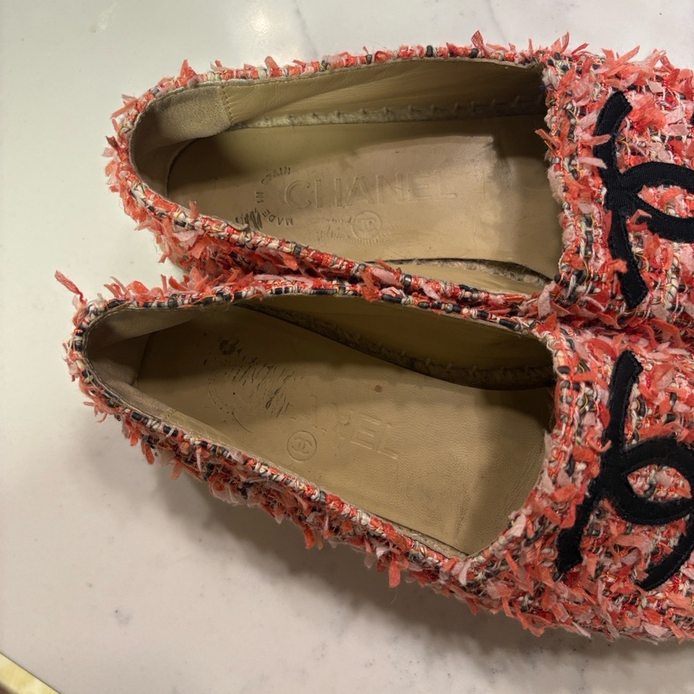 CHANEL 21C Coral Tweed Grosgrain CC - Logo Espadrilles - size 6/36 - Picture 4 of 5